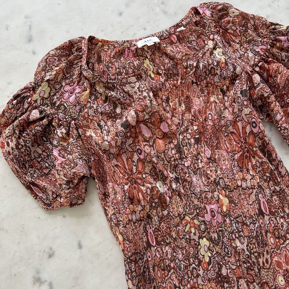 A.L.C.‎ Julianna Silk Blend Floral Top Womens 6 Sorbet Multi Split
